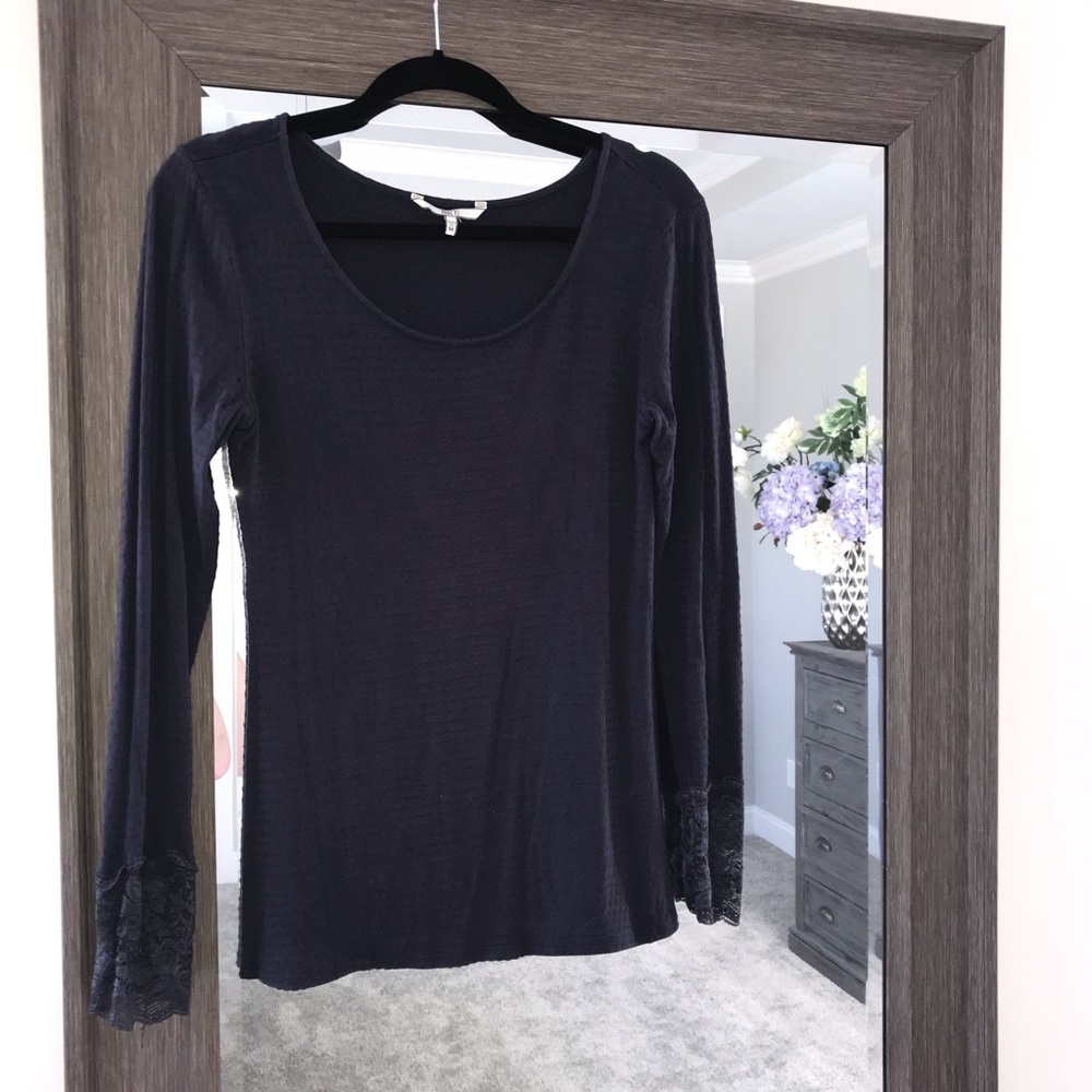 BKE Navy Long Sleeve tee with lace sleeve detail
